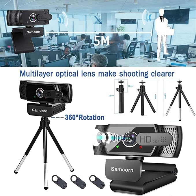 Webcam with Microphone for Desktop1080P HD USB Webcam Live Streaming Laptop PC Computer Web Camera for Video Calling Conferencing Recording Gaming AutoFocus 3D Noise Reduction