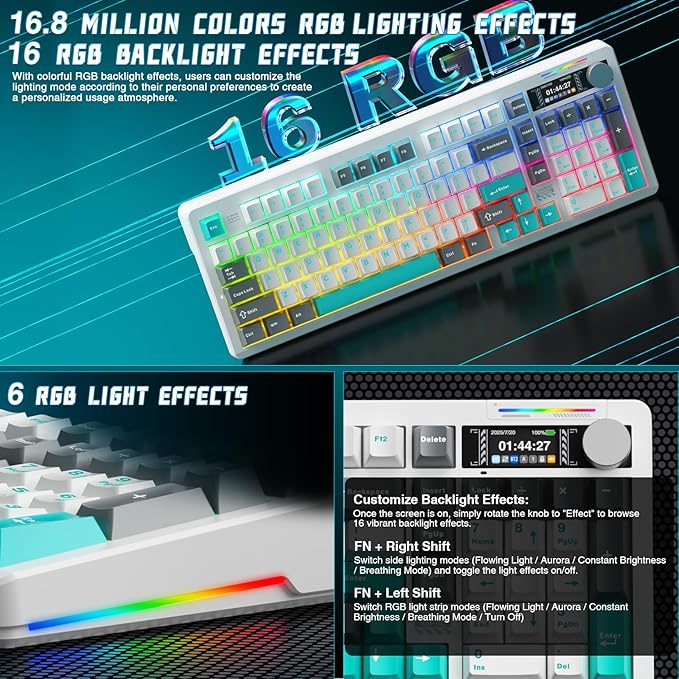 LINGBAO K98 PRO 96% Mechanical Keyboard Wireless with Screen &amp Knob Creamy Gaming Keyboard Tri-Mode BT5.0/2.4GHz/USB-C Gasket Mount Hot-Swappable Linear Switches RGB Backlit Gamer Keyboards fo
