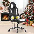 Gaming Chair Ergonomic Home Office Video Game Chairs Massage PU Leather Computer Chair Adjustable Swivel Chairs with Lumbar Support Headrest White