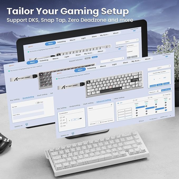ATTACK SHARK X68PRO HE Rapid Trigger Wireless Keyboard 0.01mm RT Accuracy 8000Hz Wired Gaming Keyboard Adjustable Actuation Snap Tap RGB Backlit Magnetic Switch C01 Coiled Cable -White