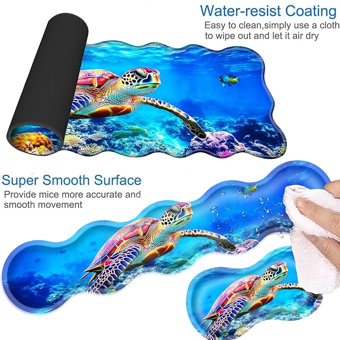 Desk Mat Mouse Pad with Wrist Rest 4-in-1 Large Mouse Pads for Desk Ergonomic Mouse Pad and Keyboard Wrist Rest Gaming Keyboard Mat for OfficeColorful Sea Turtle in Ocean