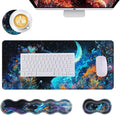 Mouse PadLarge Desk Mat Set 4in1 XL Mousepad + Keyboard Wrist Rest+Mouse Wrist Rest+Coaster with Ergonomic Desk Pad for Home Office Table Computer Cover -Cosmic Black Cat and Moon