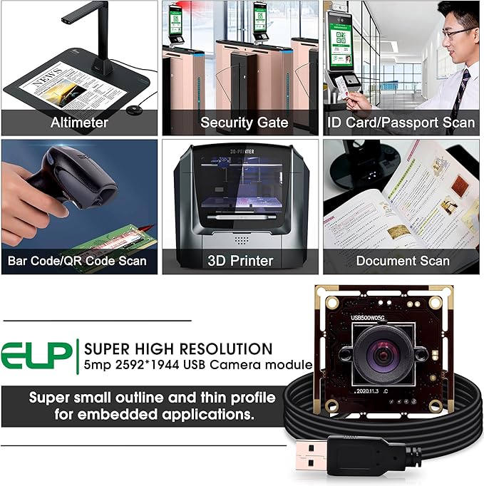 ELP 5mp Wide Angle USB Camera Module for Computer and Raspberry Pi Mini UVC USB2.0 PC Camera 100degree Low Distortion Webcam Board MI5100 Lightburn Camera Laser Engraver Camera for Laptop Jetson Nano