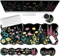4-in-1 XXL Gaming Mouse Pad Set (31.5x11.8) with Keyboard Wrist RestMouse Wrist Support &amp CoasterNon-Slip Desk Mat for Office、Home、GamingGarden Flowers