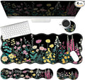 4-Piece XXL Gaming Mouse Pad Set (31.5x11.8) with Keyboard Wrist RestMouse Wrist Support &amp CoasterErgonomic Non-Slip Desk Mat for Office &amp HomeGarden Flowers