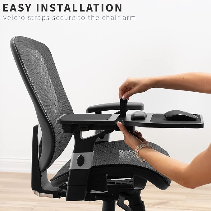 VIVO Wood Arm Rest Mouse Pad with Wrist Cushion Adjustable Length Support Platform Tray Chair Attachment Extension with Straps Black MOUNT-MS02D