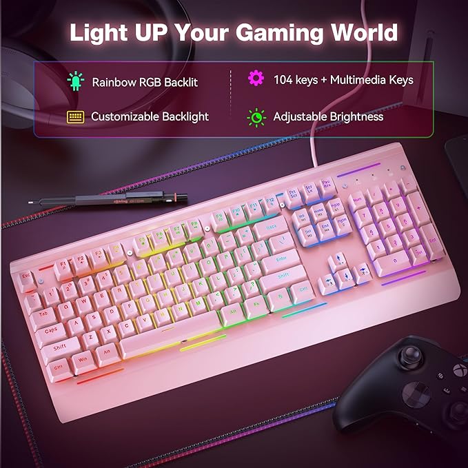 TECKNET Gaming Keyboard USB Wired Computer Keyboard 15-Zone RGB Illumination IP32 Water Resistance 25 Anti-ghosting Keys All-Metal Panel (Whisper Quiet Gaming Switch)