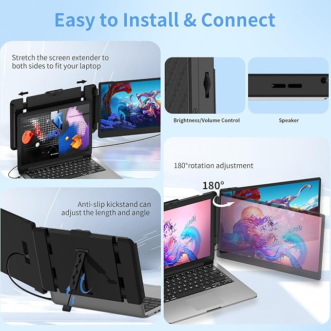 14 Laptop Screen Extender FHD 1080P IPS Dual Screen Laptop Monitor Extender Portable Monitor for Laptops 13-17.3 Compatible with Win/Mac/Android/Switch