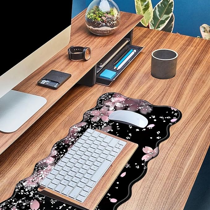 Cherry Blossoms Glittery Desk Mat Mouse Pad 31.5 x11.8 XL Extended Mousepad Huge Mouse Pads with Stitched Edges Desk Pad for Work Game Office Home