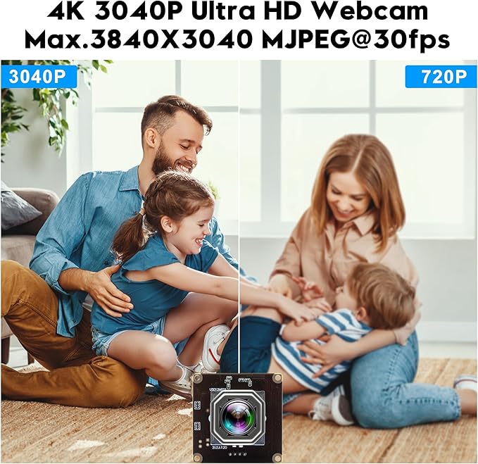 USB Camera Module 4K Autofocus Webcam 1080P@120fps High Speed Low Light 12MP Wide Angle No Distortion Lightburn PC Cam for Industrial Inspection Altimeter Microscope 3D Printer