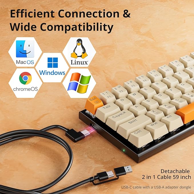 Redragon 60% Mechanical Gaming Keyboard 68 Keys Wired Office RGB Keyboard with Arrow Keys Programmable Macro Red Switches for Windows Mac PC Laptop Black/Beige/Orange
