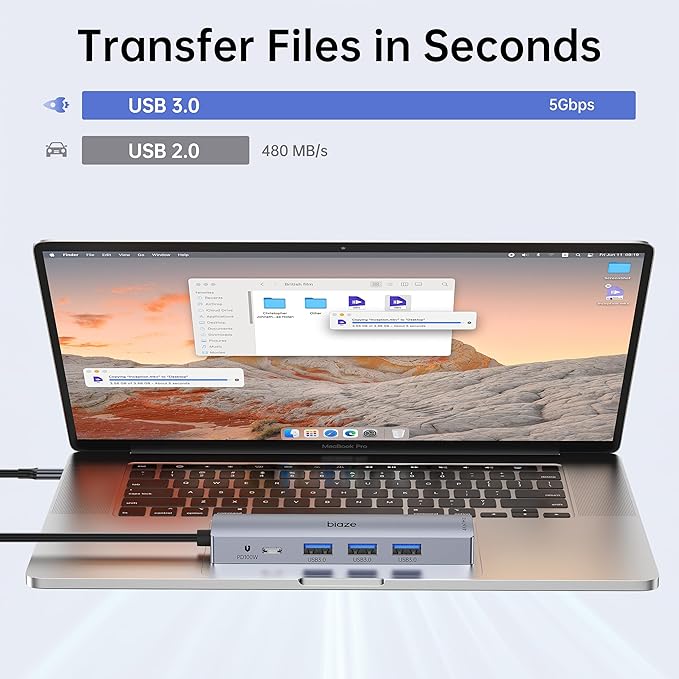 5-in-1 Dock for MacBook - Expand Your Ports! Supports 4K60Hz HDMI 100W PD Fast Charging 3 USB 3.0 Ports Hub for Laptop. Compatible MacBook Air/Pro M4/M3 and iPhone 15/16 Series.