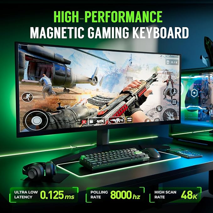 RK ROYAL KLUDGE C61 HE Gaming Keyboard 60% Wired Mechanical Keyboard with Hall Effect Magnetic Switch 8000Hz Polling Rate Rapid Trigger RGB Backlit 61 Keys Black Green