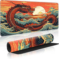Wave Sea Dragon Gaming Mouse PadAnime Mouse Pad Gaming 31.5 x 15.7 in Mouse Mat Desk PadExtended Keyboard Pad Large Desk Mat Mousepad with Non-Slip Base and Stitched Edge for Office Home