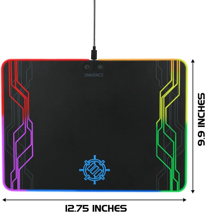 ENHANCE LED Gaming Mouse Pad RGB - Hard Mouse Pad with 7 Light Up Modes and Brightness Controls - Large Surface (13.75 x 9.8 in) with Glowing Lights and Rubber Non-Slip Grip for Desktop Gamers