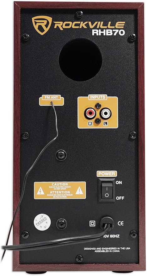 Rockville RHB70 Home Theater Compact Powered Speaker System Bluetooth/USB/SD/FM 4 Subwoofer 2.1 Channel 100W Peak Cherry Wood Finish for Home Entertainment