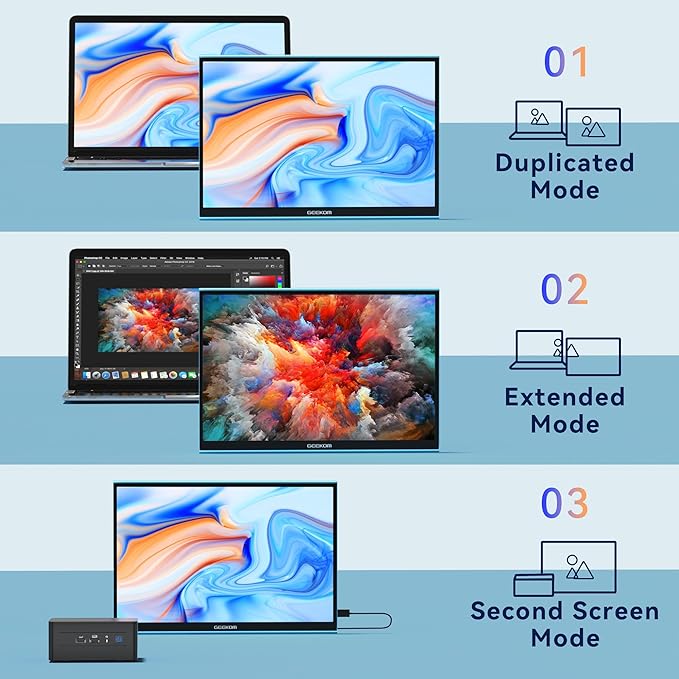 GEEKOM Portable Monitor（2026） 16'' 1200P FHD Laptop Monitor USB C HDMI Computer Display HDR Eye Care External Screen w/Smart Cover for PC Mac Laptop Phone