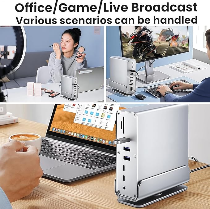【15-in-1 USB C Hub &amp Vertical Docking Station 3 Monitors】 Dual Monitor 2 HDMI and Triple Monitor Includes DP10Gbps USB 3.2 SD/TF Gigabit Ethernet -for Dell/HP/Lenovo MacBook/SurfacePhone ect.