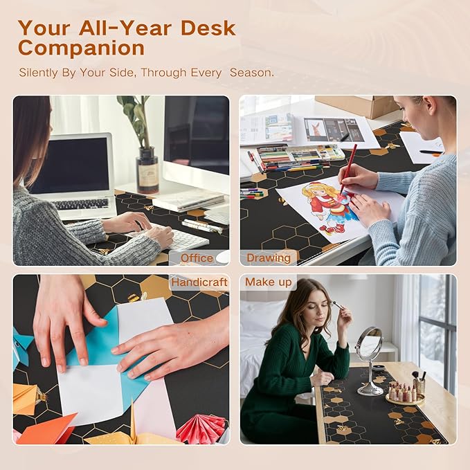 iCasso Heated Desk Pad XXL Heated Mouse Pad Hand Warmer 35.4 x 15.7 Warm Desk Protector Mat with 4 Heating Levels for Computer Keyboard Large Mousepad for Home Office Work (Honeycomb)