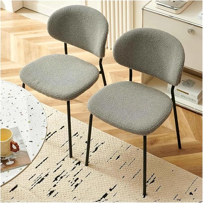 Adjustable Office Computer Chair with Armrest 2pcs Grey Round Kitchen Dining Chairs with Curved Bacekrest Black Metal Legs