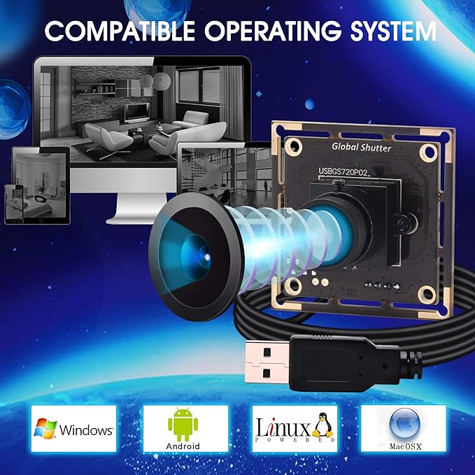 Global Shutter USB Camera Module 720P 60FPS Wide Angle 1MP UVC USB2.0 PC Camera for Laptop Jetson Nano