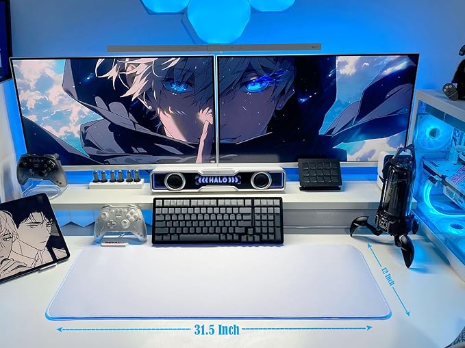 JMIYAV White Gaming Mouse Pad RGB Mousepad Non-Slip Rubber Base Extra Large Cool XL XXL Computer Desk Pad Gaming Accessories LED Light Up Extended Big Mouse Pad for Gamer (31.5x12In) Upgrade