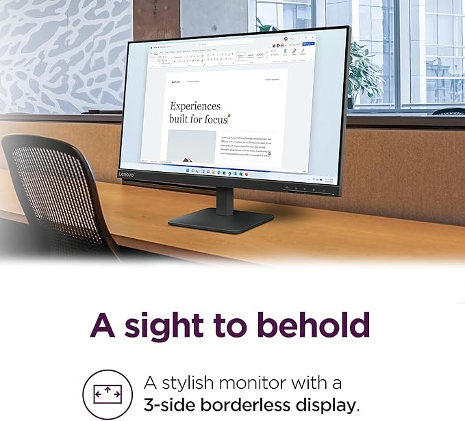 Lenovo L24-4e - Office Monitor - 23.8 FHD IPS Display - 100Hz Refresh Rate - 4 ms MPRT - 99% sRGB - Raven Black - Tilt Stand