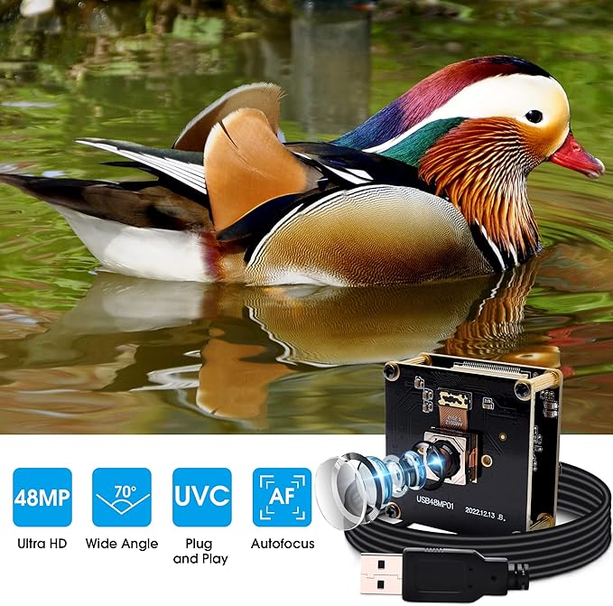 48MP USB Camera Module Ultra HD 8000x6000 Webcam 70 Wide Angle Auto Focus Plug &amp Play for Laptop Raspberry Pi Jetson Nano