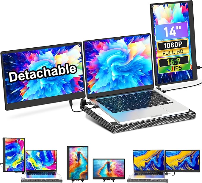 Laptop Screen Extender 14 Inch Portable Monitor FHD 1080P 360° Rotatable with Metal Stand Plug &amp Play via USB-C/HDMI for Windows/Mac/Android/PS5