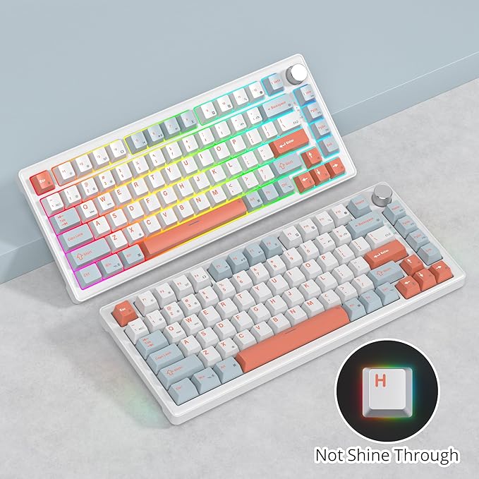 75% Wired Gaming Keyboard Hot Swappable Gasket Mount White Switch 82 Keys TKL Mechanical Keyboard NKRO Creamy for PC Laptop Windows Gamer (Salmon)