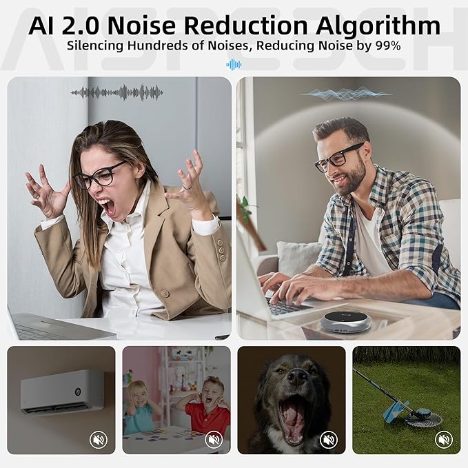Bluetooth Conference Speakerphone M6 Conference Microphone with AI Noise Reduction AI Transcription Full-Duplex 360° Omnidirectional Voice Pickup USB Speaker for Teams Zoom Home Office Black