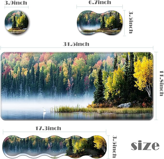 Ergonomic Keyboard Wrist Rest &amp Mouse Pad Wrist Rest SetXL Gaming Desk Mat 31.5x 11.8Non-Slip BaseMemory FoamEasy Typing Pain Relief for Office &amp HomeBird on Lake with Forest