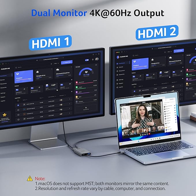 Acer USB C to Dual HDMI Adapter 4K@60Hz 4-in-1 HDMI Splitter for Dual Monitors with 100W PD USB 3.0 Docking Station Dual Monitor Compatible with Acer MacBook Air/Pro Dell XPS HP etc