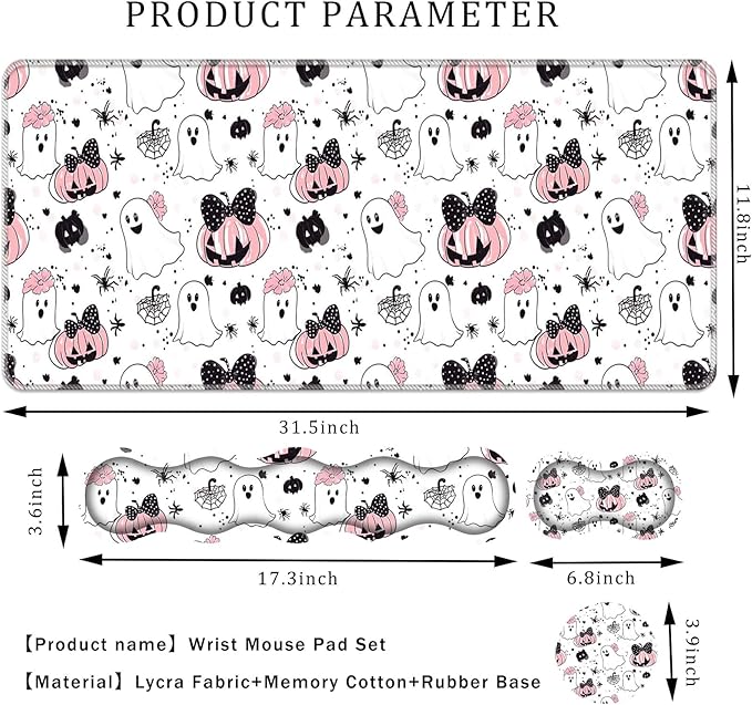 Keyboard Wrist Rest SetMemory Foam Wrist Support Mouse Pad31.5x11.8 Desk Mat for Comfortable Typing &amp Pain ReliefNon-Slip Base for Office &amp Home Use - Cute Ghost Skull Pumpkin