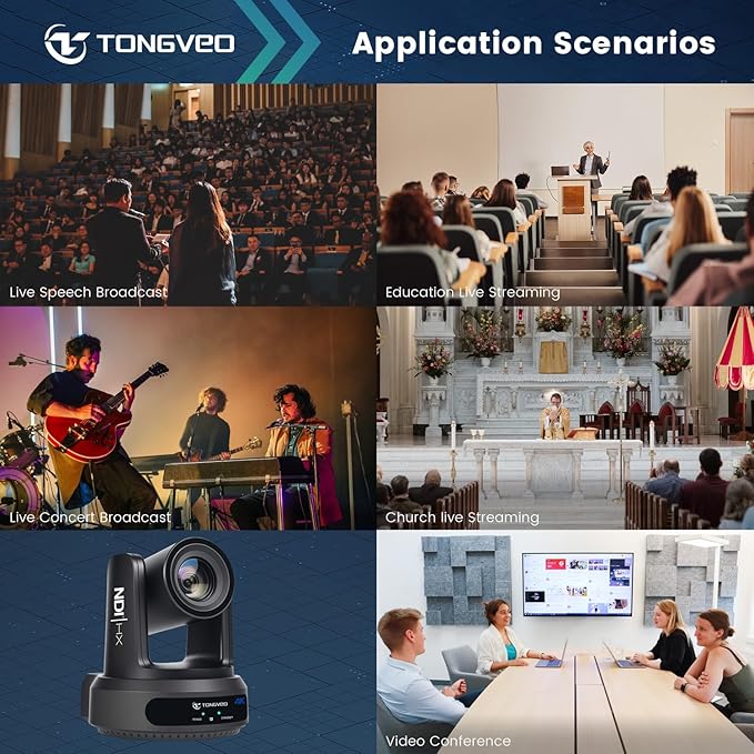 4K NDI PTZ Camera 60FPS 4KP60 AI Auto-Tracking 20X Optical Zoom Video Conference Camera 1/1.8 UHD CMOS 8.42MP with USB 3G-SDI HDMI LAN Outputs POE Live Streaming for Church Worship Conference Events