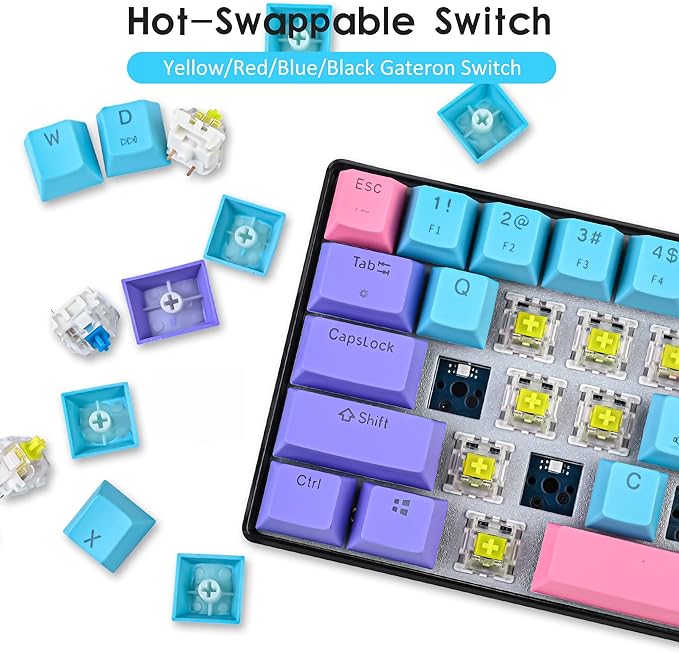 surmen 60% Wireless Gaming Keyboard 60 Percent RGB Backlit Hot-Swappable GT61 Mini Mechanical Keyboard Bluetooth Programmable (Gateron Yellow Joker)