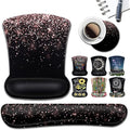Ergonomic Gel Mouse Pad with Wrist Support Memory Foam Keyboard Wrist Rest Non-Slip PU Base for Home Office Working Studying Easy Typing &amp Pain Relief Rose Gold Glitter Black Mousepad