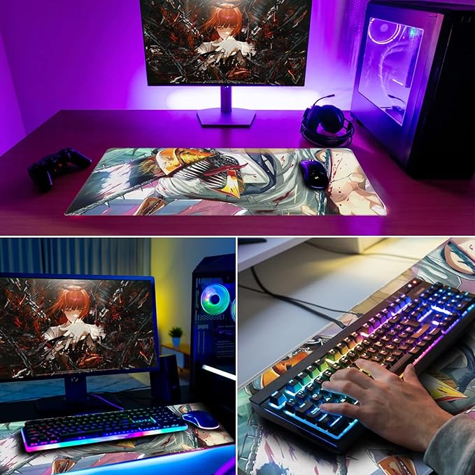 RGB Anime Mouse Pad Water Resist Keyboard PadMouse Pads with Non-Slip Rubber BaseOffice Computer Key Board Mousepad Computer Keyboard Mousepads Mat 800 x 300mm / 31.5×11.8 inches (4)