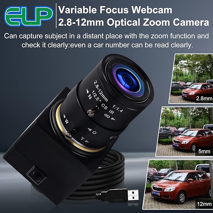 1080P USB Camera with Zoom 2.8-12mm Webcam Variable Focus PC Camera High Speed Mini UVC USB2.0 USB with Camera for Computer Industrial Video Close-up Camera 100fps 60fps Varifocal Lens Web Camera