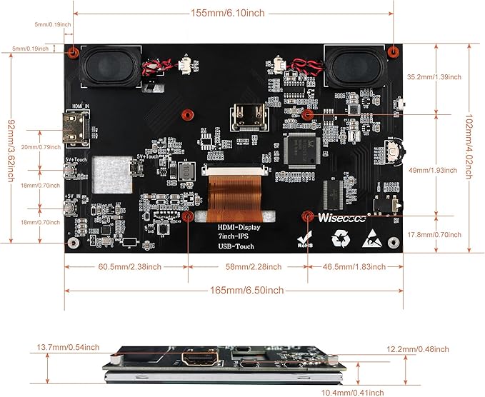 Touchscreen Monitor for Raspberry Pi 7'' IPS LCD Screen 1024 x 600 Smooth Touch Built-in Dual Speakers HDMI Input Compatible with Raspberry Pi 5/4/3/Zero Easy Set-up Driver-Free