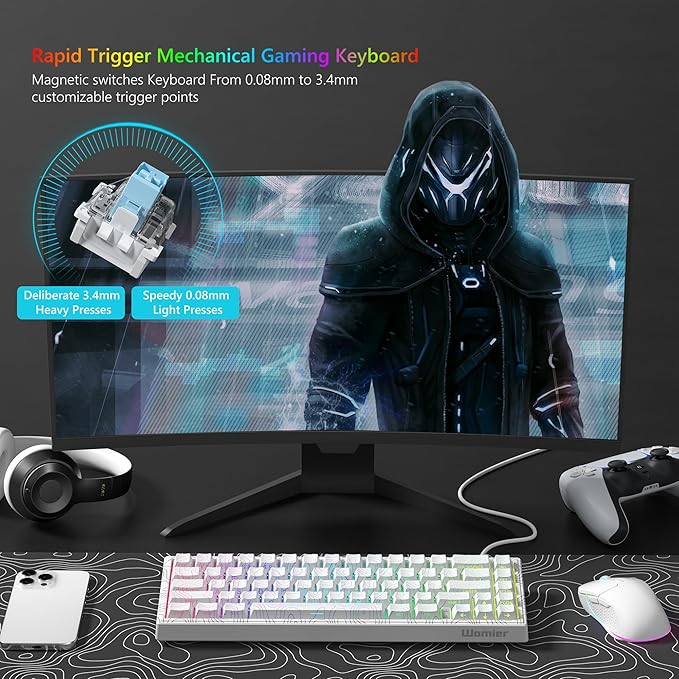 Womier M68 HE V2 Rapid Trigger Keyboard 60% Percent Hall Effect Topographic Gaming Keyboard Wired RGB Custom Mechanical Key Board with Magnetic Switch PBT Keycaps for Mac/Win (White)