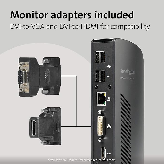 Kensington USB 3.0 Dual Display Docking Station for MacBooks Windows and Surface (K33972US)