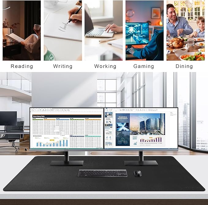 Mydours 48x28 XXL Desk Mat Large Desk Pad PU Leather Desk Pad for Computer Keyboard &amp Mouse Setup Full Mat for Office Work Mega Mouse Pad Surface for Standing Desk Workstation