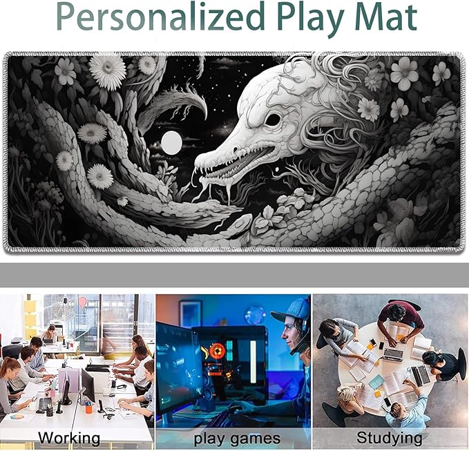 Large Gaming Mouse Pad + Keyboard Wrist Rest + Wrist Support + Coaster Set Memory Foam Ergonomic for Easy Typing XXL Extended Gaming Mouse Pad Table Pad - Black Snake