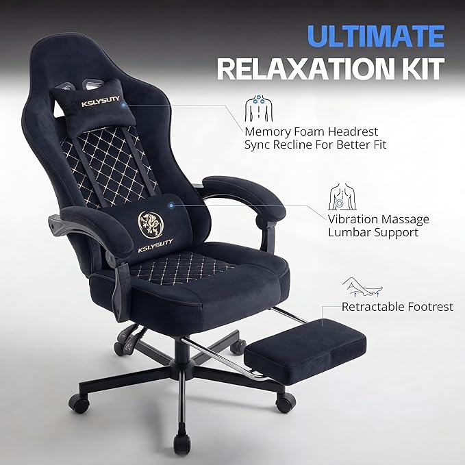 Desk Computer Gaming Chair - High Back Ergonomic Office Chair with Footrest and Lumbar Support Swivel Comfy Home Gamer Video Game Chairs with Pocket Spring Cushion for Adults (Black Fabric)