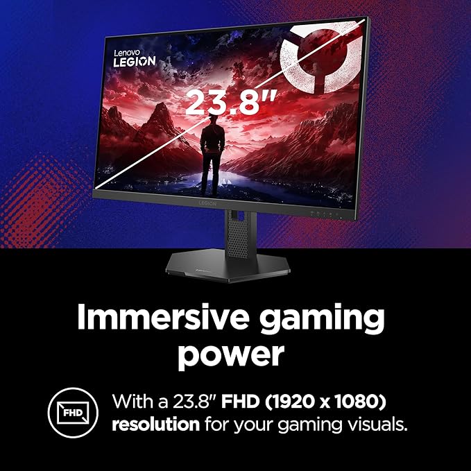Lenovo Legion 24-10 Gaming Monitor - 23.8 IPS FHD Display - 240Hz - 0.5ms MPRT - AMD FreeSync Premium - HDR10 - Ergonomic LTPS Stand - HDMI 2.1 and DisplayPort 1.4 - Raven Black