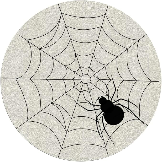 Black White PU Leather Carpet for Hard Wood &amp Tile Floor Cartoon Gothic Fairytale Elements Easy Glide Floor Protector Mat for Office Chairs Animal Diameter 55 in