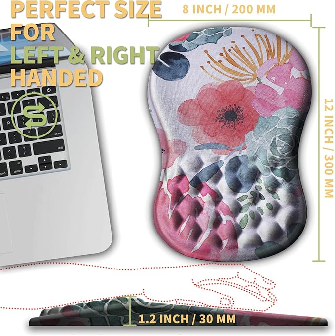 Ergonomic Mouse Pad with Wrist Rest Support Massage Design Mouse pad Relief Carpal Tunnel Pain Entire Memory Foam Non-Slip Mouse Pad Computer Mouse Pads for Wireless Mouse Pad Beautiful Flowers