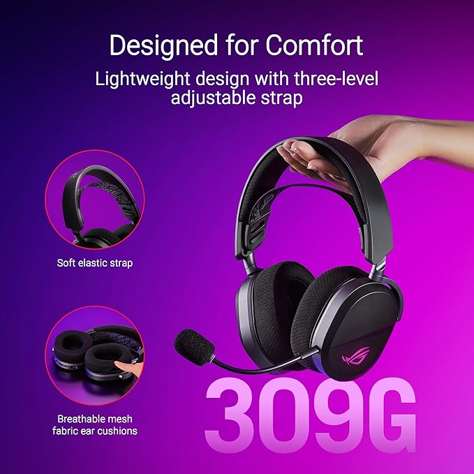 ASUS ROG Pelta Wireless Gaming Headset with Detachable Mic – Tri-Mode (BT 2.4GHz USB-C) 50mm Titanium-Plated Drivers 70Hr Battery Ergonomic Lightweight for PC PS5 PS4 Switch Mobile - Black