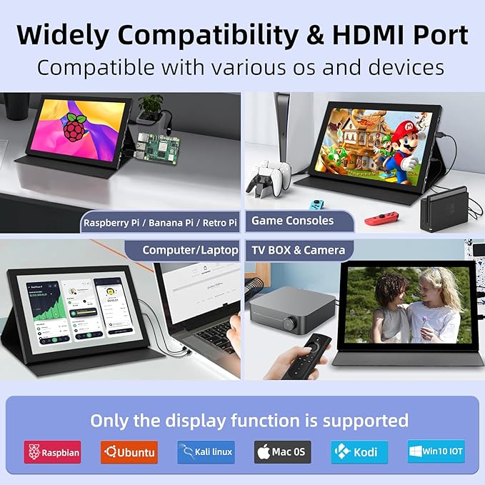 10.1inch Touchscreen Monitor 1280x800 Dual-Speaker HDMI VGA Portable Monitor for PC/Laptop/Raspberry Pi/Banana Pi/Game Console